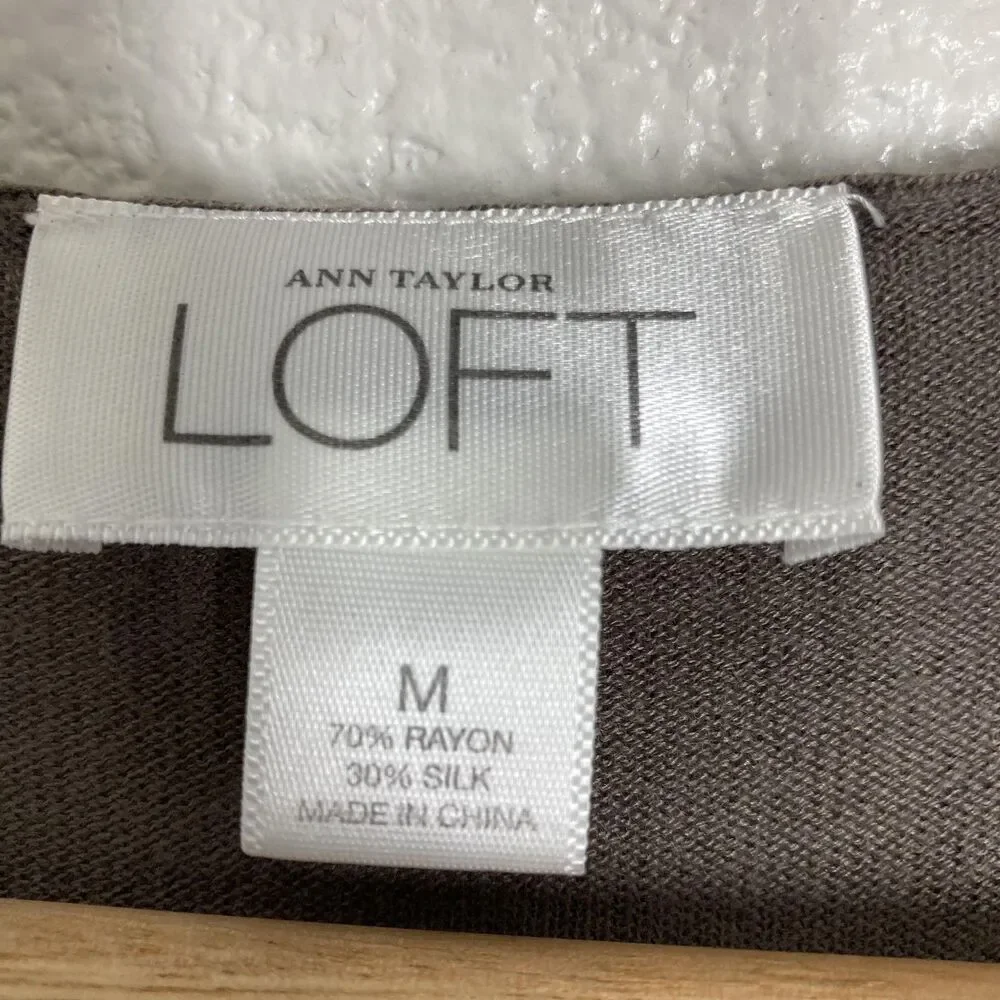 Ann Taylor Loft silk Sweater Womens Medium Brown Surplice Wrap Top Long Sleeve